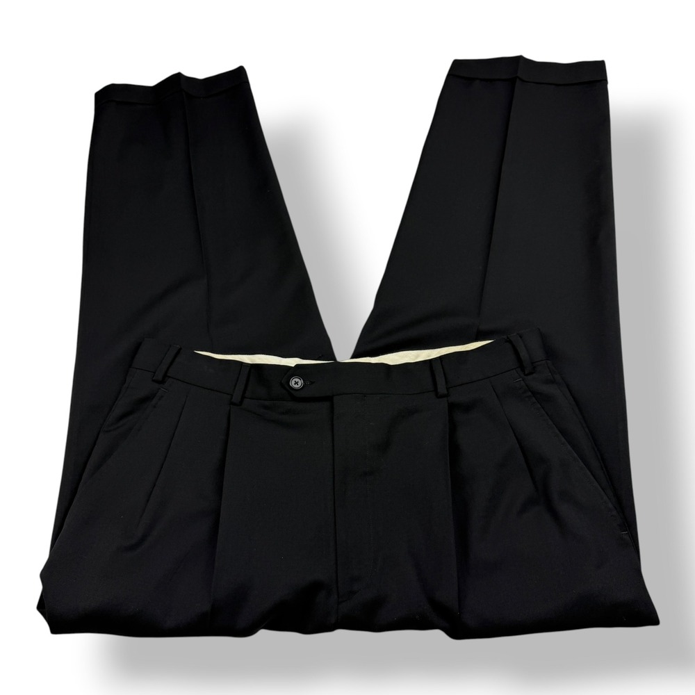 Caracciolo Napoli Mens Black 100% Wool Pleated Cuffed Dress Pants Size 36 Italy